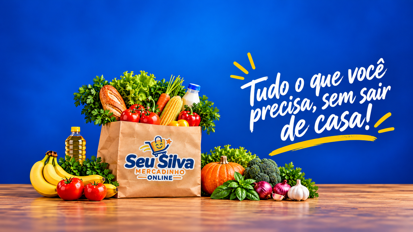 Sacola do Seu Silva com produtos de mercado